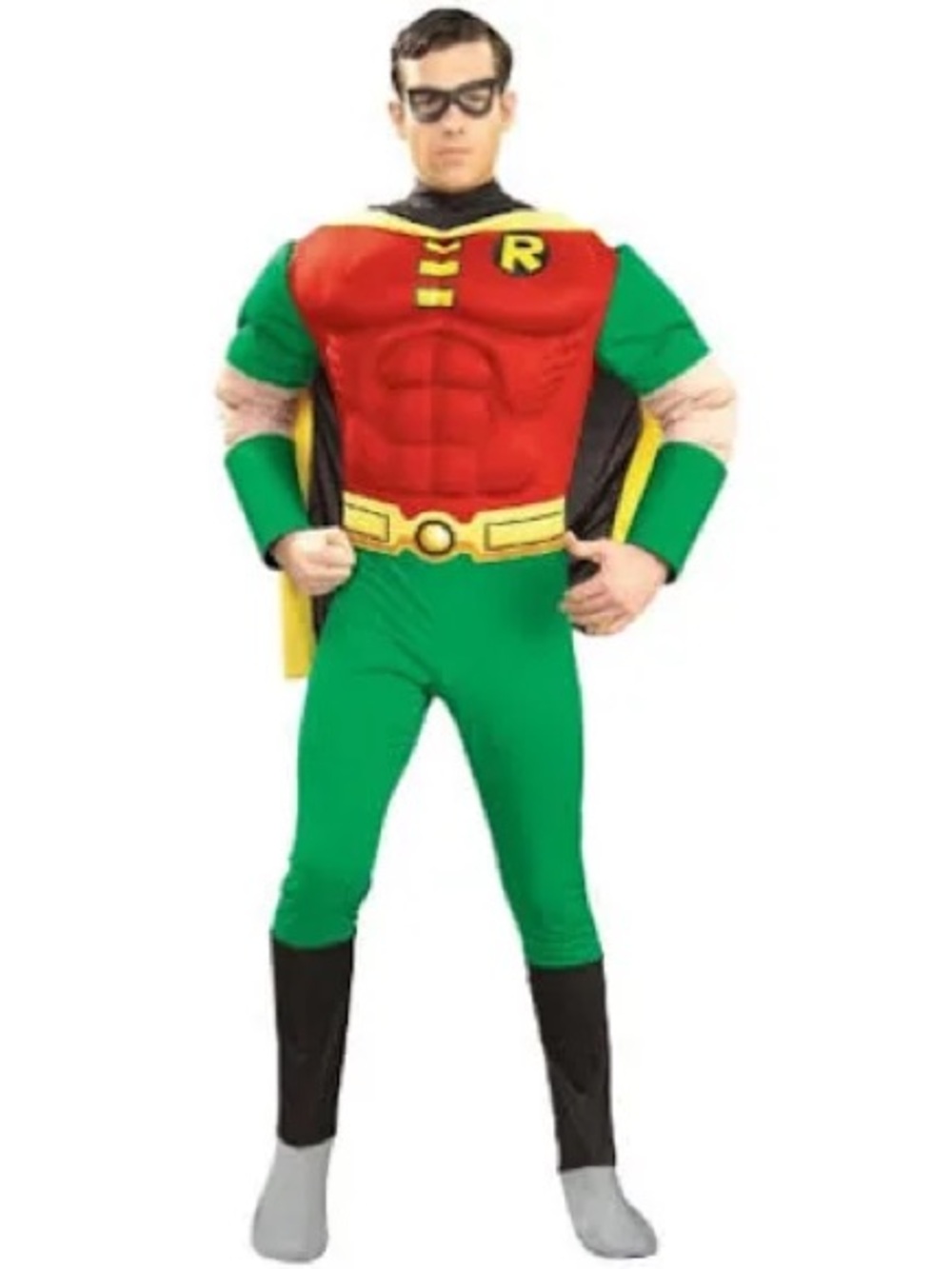 Rubie's Green and Red Superhero Robin Muscle Costume with Black Cape